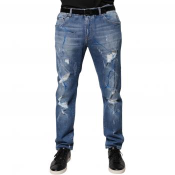 IT56 Blue Cotton Tattered Skinny Jeans – XXL