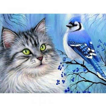 Patron Broderie 5D Chat-Oiseau – 20 cm × 30 cm