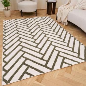 Premium Olive Herringbone Soft Pile Floor Mat – 200×290 cm