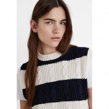 Striped Cable-Knit Vest Vanilla XL