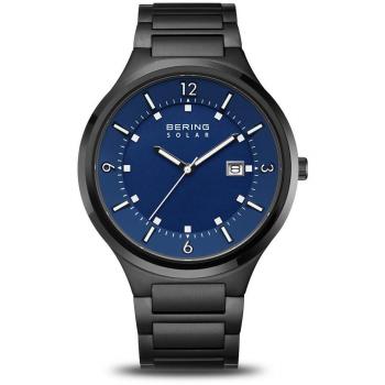 BERING Solaruhr Herrenuhr schwarz poliert gebürstet blau mit Edelstahlband