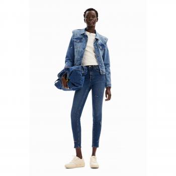 Jeans Desigual Denis, mujer, skinny, azul con detalles brillantes