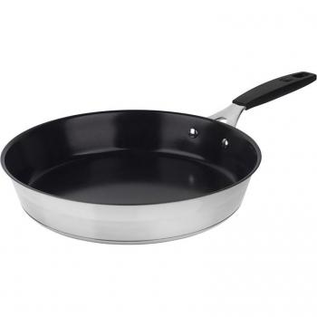 20 cm Dual‑Color Stainless Steel Frying Pan – Silver & Black, Smart Coating