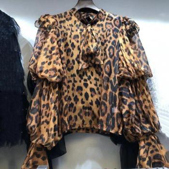 Chiffon Leopard Print Top with Lace Up