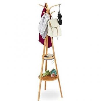 Attaccapanni in Bambù con 2 Ripiani e 6 Ganci, Design Albero, 178x50x50 cm, Legno Naturale
