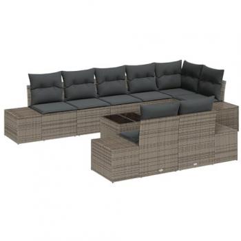 Set de sofa extérieur 8 pièces, coussin en rattan synthétique gris