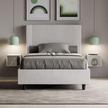 Lit moderne 140x200 cm avec tête de lit en simili cuir à rayures