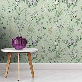 Papier peint à motifs floraux verts Crown – 10 m × 52 cm, motif répété 53 cm