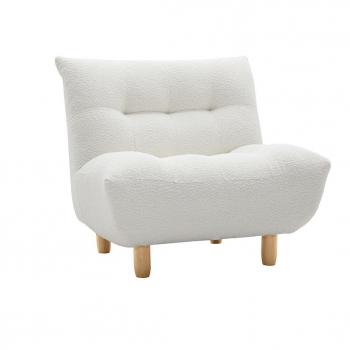 Poltrona scandinava in tessuto effetto lana bouclé bianco e legno chiaro yumi