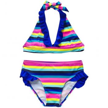 Conjunto de bikini a rayas para niña de 5 a 14 años