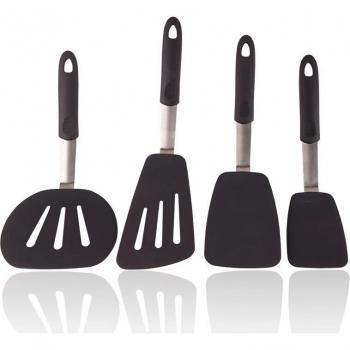 Spatules de cuisine flexibles en silicone + acier inox, pack 4 pièces