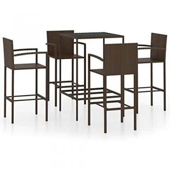 5-tlg. Gartenbar-Set aus wetterfestem Poly Rattan in Braun