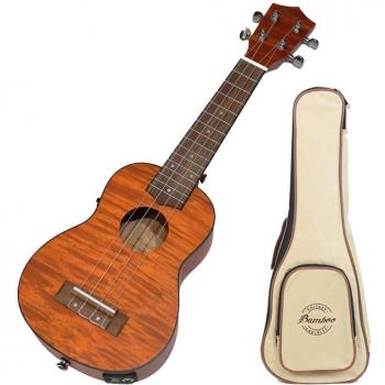 Mahonie Bamboe Ukelele Preamp met Elektrische Soprano Stemmetuner en Flexibele Mahonie Etui – BU-21EXQ