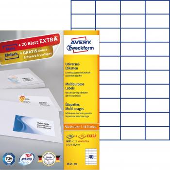 Avery Zweckform 3651-200 Self-Adhesive Labels 52.5 x 29.7 mm White 8800 Labels Permanent Adhesive