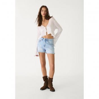 Refined Stradivarius Ruffle Button-Up with Tie Flair – Off-White