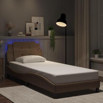 VidaXL Bettgestell mit LED-Licht, 90×190 cm, Cappuccino‑Braun, Kunstleder