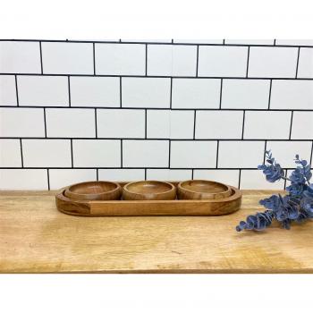 Set Of Three Bowls On Wooden Tray