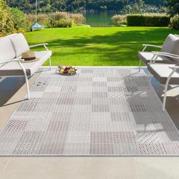 Tapis Extérieur Moderne Lagos – Crème, 80 cm × 150 cm – Résistant aux Intempéries & UV