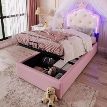 Letto Rosa Imbottito con Telecomando e Funzione Luce