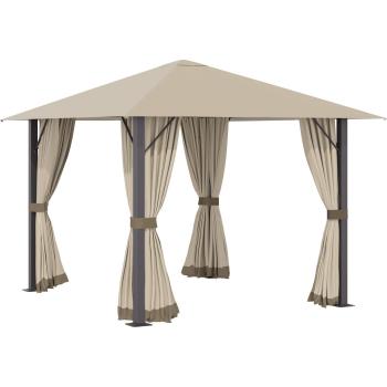 Outsunny 3x3m Gartenpavillon mit Belüftung, 4 Seitenteilen, wetterfest und rostbeständig, khaki