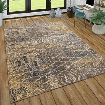 Abstrakter Designteppich für das Wohnzimmer in Braun und Blau