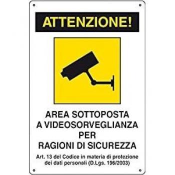 Cartello informativo area videosorveglianza (20x30 cm, alluminio)