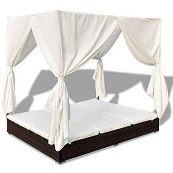 VidaXL Lettino Prendisole Polyrattan con Tende Marrone