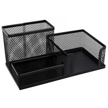3-Bay Metal Pen and Pencil Holder (Black Color)