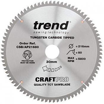 Lame de scie circulaire TCT 216 mm 80 dents alésage 30 mm
