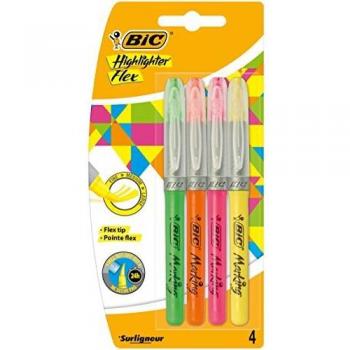 BIC Highlighter Flex Brush Tip Assorted Colours (Pack of 4)