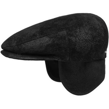 Kent Pigskin Flatcap mit Ohrenklappen – EU-Qualität, M 56/57 cm, Schwarz
