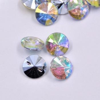 JUNAO 30mm Sew-On Crystal AB Rhinestone Button