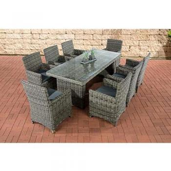 Set Salon de Jardin Fontana XL – Table et Chaise en Résine Tressée, Gris