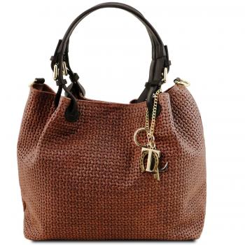 Borsa shopping in pelle Cannella
