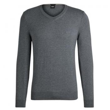 BOSS Herren Strickpullover Baram aus Schurwolle Regular Fit Anthrazit Größe S