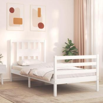 Día y Noche Estructura de cama con cabecero de madera maciza blanca