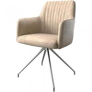 Beige Vintage Drehstuhl Greg-Flex mit konischem Edelstahl-Kreuzgestell, 180° drehbar