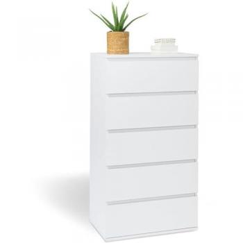 ID MARKET Chiffonnier 5 tiroirs TOMI 60 cm commode semainier bois blanc