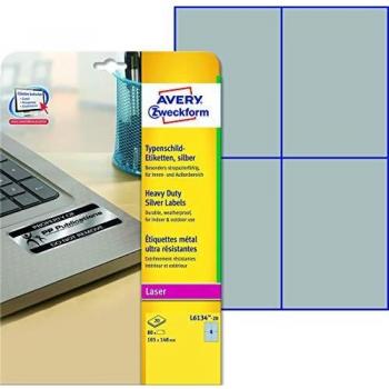 Avery Zweckform L6134-20 Name Labels 105 x 148 mm Silver 80 Labels
