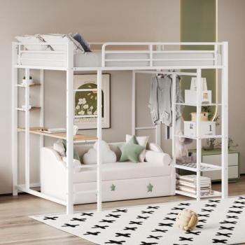 Lit Mezzanine avec Échelle et Rangement Blanc