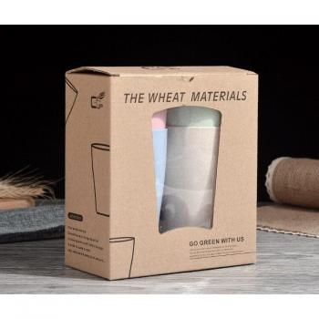 4pcs solid color cylindrical wheat straw bathroom cup set