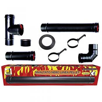 Kit Poêle Eco‑Granules – tubes émaillés 80 mm, acier noir 600 EC, Italy