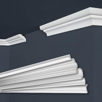 Moulure Stuc Blanc Clair – Coffrage XPS Styropor – Pack Marbet Série E E‑6 32x33 mm (1 coin int. + 1 coin ext.)