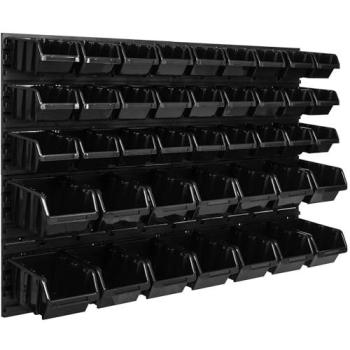 Étagère de rangement noire 115 x 78 cm avec 41 boîtes empilables