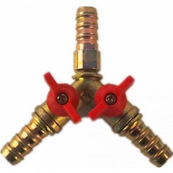 Brass Y Connector with Shut-Off 3/8 Barb