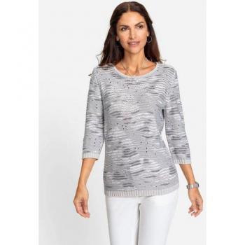 Helline Pull 50% Coton 3/4 Motifs Gris Clair 42