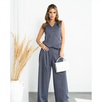 Set abito rigato e gilet grigio ISSA Plus L