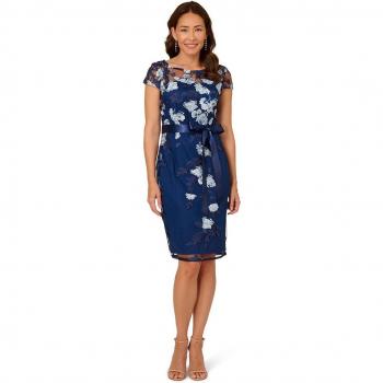 Adrianna Papell Size 8 Embroidered Sheath Dress