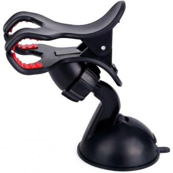 Soporte Universal de Coche con Doble Pinza y Ventosa para Smartphone, Color Negro