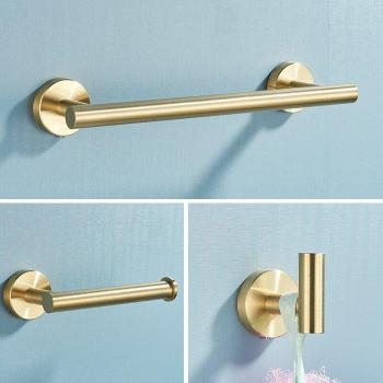 Gold Round Bathroom Accessories Set with Towel Bar and Hooks
